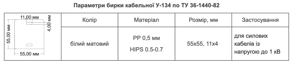 Бірки кабельна У-134